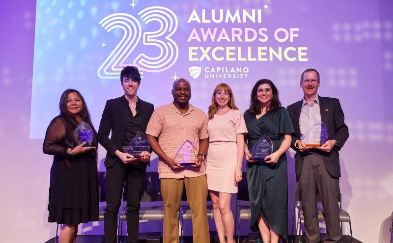 2023 Alumni Award recipients, Roy Jantzen, Lonny Eagleton, Doreen Manuel, Damineh Akhavan and Oumar Barou Togola