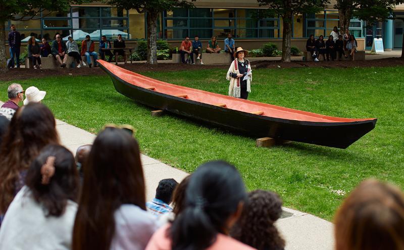 Elder speaking at Canoe Awakening ceremony