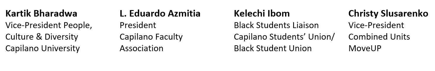 Names of the signatories on Capilano University's joint statement on the Scarborough Charter
