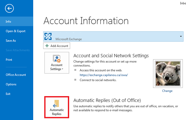 Outlook Automatic Replies