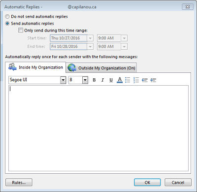 Outlook auto reply inside org