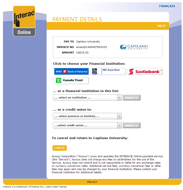 Pay for print Interac