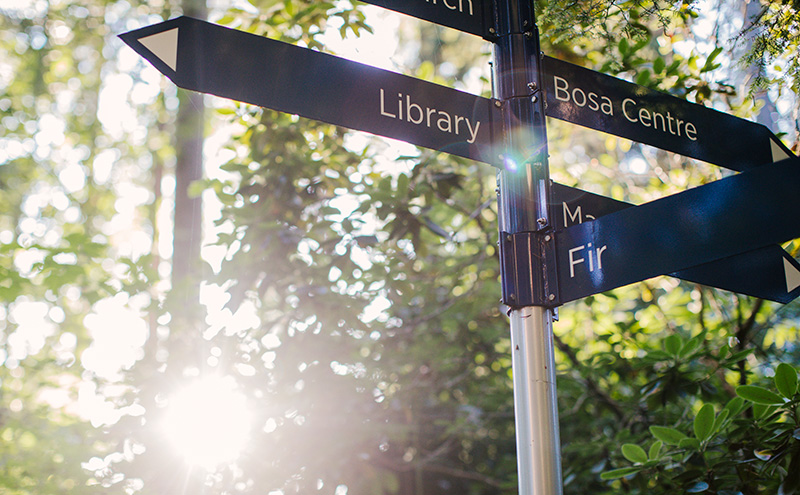 Direction signs on campus